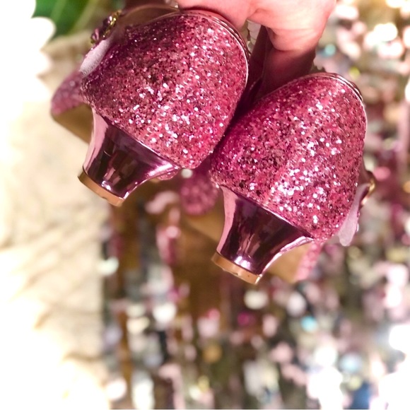 HANKAYOU | 34 / 5 | Girls’ Pink Glitter Low Heel Mary Jane Sparkle Shoe - Picture 9 of 13